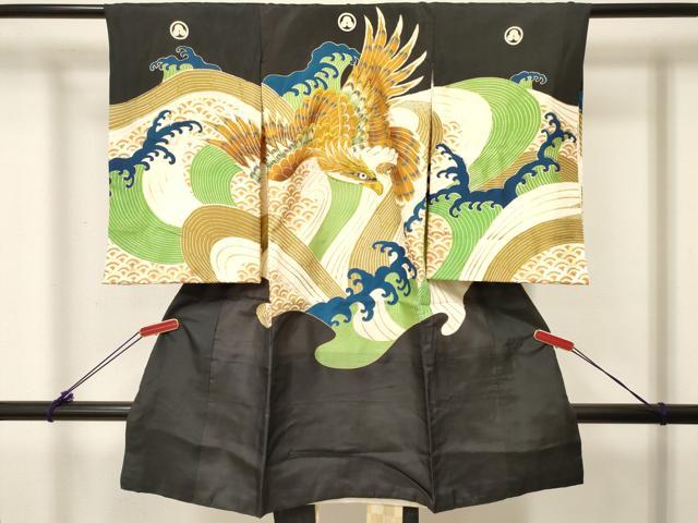 平和屋着物[]お宮参り　男の子　祝着　産着　初着　のしめ　刺繍　鷹　鷲　立波文　金彩　逸品　DABC5351ma