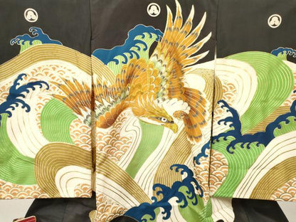 平和屋着物[]お宮参り　男の子　祝着　産着　初着　のしめ　刺繍　鷹　鷲　立波文　金彩　逸品　DABC5351ma