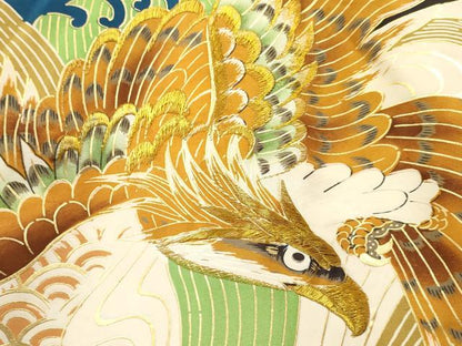 平和屋着物[]お宮参り　男の子　祝着　産着　初着　のしめ　刺繍　鷹　鷲　立波文　金彩　逸品　DABC5351ma