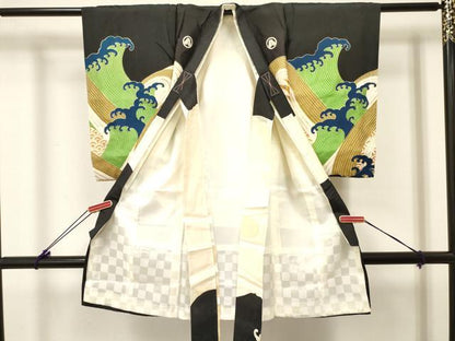 平和屋着物[]お宮参り　男の子　祝着　産着　初着　のしめ　刺繍　鷹　鷲　立波文　金彩　逸品　DABC5351ma