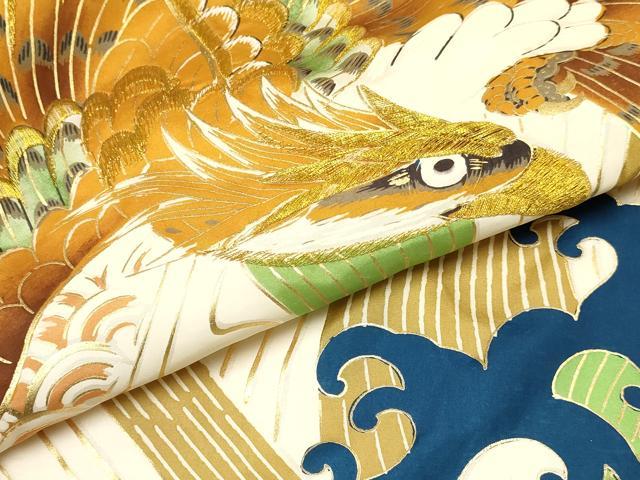 平和屋着物[]お宮参り　男の子　祝着　産着　初着　のしめ　刺繍　鷹　鷲　立波文　金彩　逸品　DABC5351ma