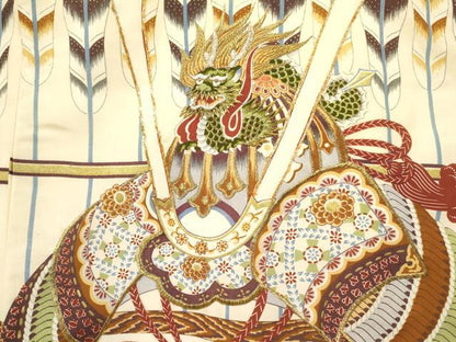平和屋着物[]お宮参り　男の子　祝着　産着　初着　のしめ　駒刺繍　龍　兜　鶴　矢羽松文　金彩　逸品　DABC5353ma