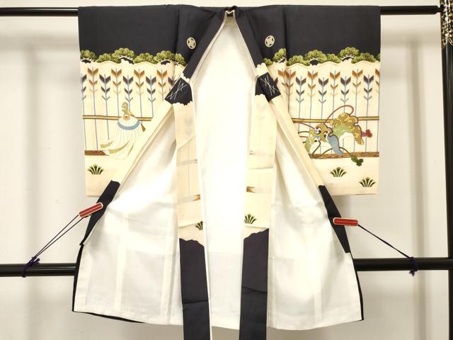 平和屋着物[]お宮参り　男の子　祝着　産着　初着　のしめ　駒刺繍　龍　兜　鶴　矢羽松文　金彩　逸品　DABC5353ma