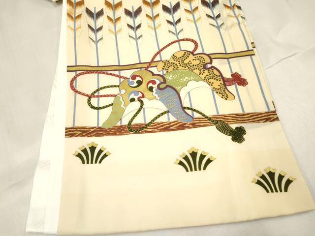 平和屋着物[]お宮参り　男の子　祝着　産着　初着　のしめ　駒刺繍　龍　兜　鶴　矢羽松文　金彩　逸品　DABC5353ma