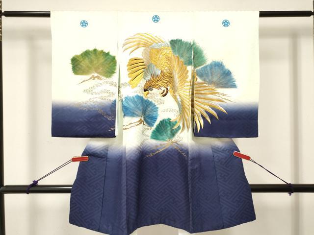 平和屋着物[]お宮参り 男の子 祝着 産着 初着 のしめ 刺繍 鷹 鷲 松文 暈し染め 金彩 DABC5356ma