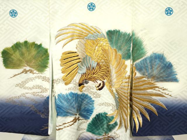 平和屋着物[]お宮参り　男の子　祝着　産着　初着　のしめ　刺繍　鷹　鷲　松文　暈し染め　金彩　DABC5356ma