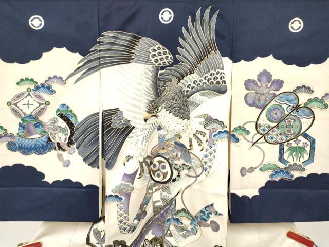 平和屋着物[]お宮参り　男の子　祝着　産着　初着　のしめ　鷹　鷲　几帳御所車松文　金彩　逸品　DABC5357ma