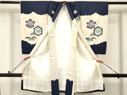 平和屋着物[]お宮参り 男の子 祝着 産着 初着 のしめ 鷹 鷲 几帳御所車松文 金彩 逸品 DABC5357ma