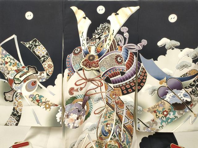 平和屋着物[]お宮参り　男の子　祝着　産着　初着　のしめ　龍　兜　几帳吉祥花鳥文　暈し染め　金銀彩　逸品　未使用　DABC5358ma