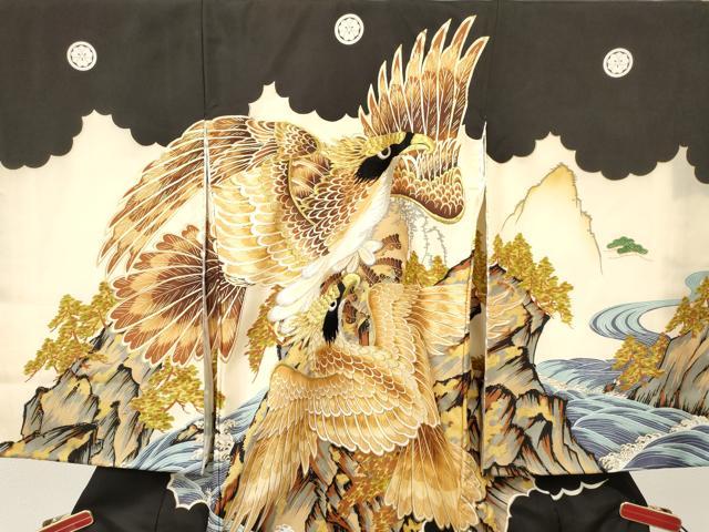 平和屋着物[]お宮参り　男の子　祝着　産着　初着　のしめ　刺繍　鷹　鷲　立波文　金彩　逸品　DABC5359ma