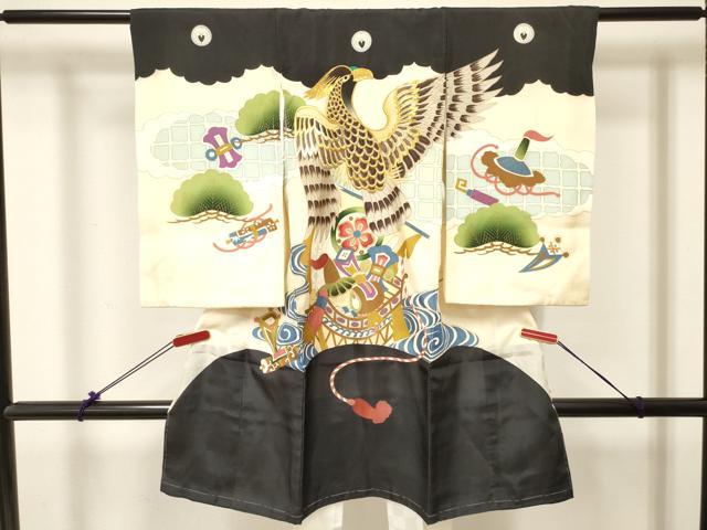 平和屋着物[]お宮参り 男の子 祝着 産着 初着 のしめ 刺繍 鷹 鷲 宝船 金彩 逸品 DABC5361ma