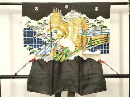 平和屋着物[]お宮参り　男の子　祝着　産着　初着　のしめ　刺繍　鷹　鷲　風景松文　金彩　逸品　DABC5362ma