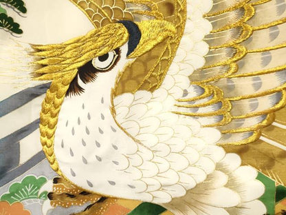 平和屋着物[]お宮参り　男の子　祝着　産着　初着　のしめ　刺繍　鷹　鷲　風景松文　金彩　逸品　DABC5362ma
