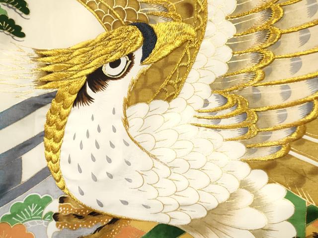 平和屋着物[]お宮参り　男の子　祝着　産着　初着　のしめ　刺繍　鷹　鷲　風景松文　金彩　逸品　DABC5362ma