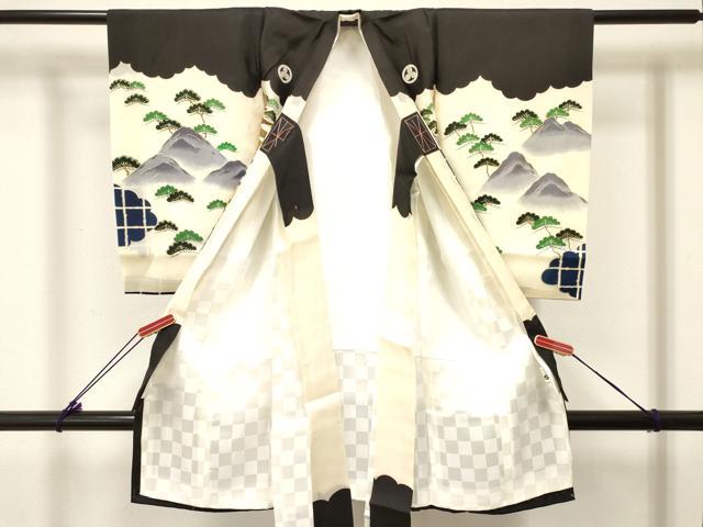 平和屋着物[]お宮参り　男の子　祝着　産着　初着　のしめ　刺繍　鷹　鷲　風景松文　金彩　逸品　DABC5362ma