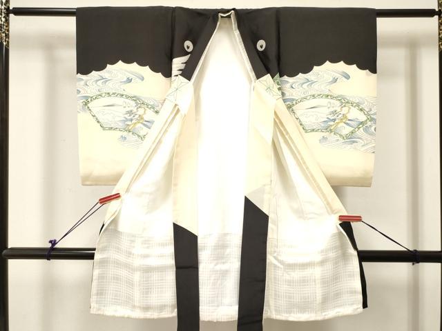 平和屋着物[]お宮参り　男の子　祝着　産着　初着　のしめ　駒刺繍　鷹　鷲　立波風景絵皿文　金彩　逸品　DABC5364ma