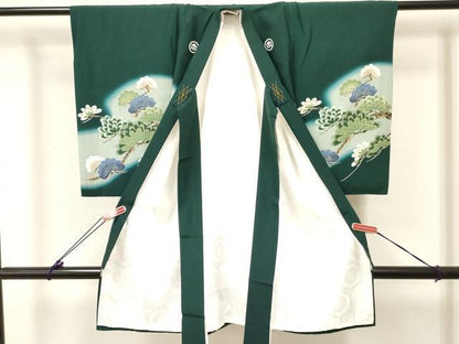 平和屋着物[]お宮参り　男の子　祝着　産着　初着　のしめ　鷹　鷲　龍　兜　風景松文　暈し染め　金彩　逸品　DABC5365ma