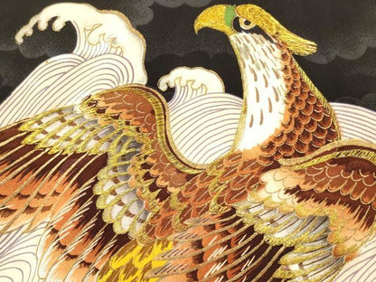 平和屋着物[]お宮参り 男の子 祝着 産着 初着 のしめ 刺繍 鷹 鷲 立波松文 金彩 洗える着物 DABC5366ma