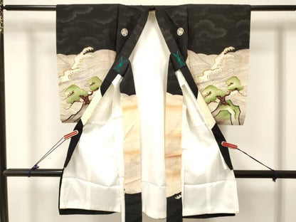平和屋着物[]お宮参り　男の子　祝着　産着　初着　のしめ　刺繍　鷹　鷲　立波松文　金彩　洗える着物　DABC5366ma