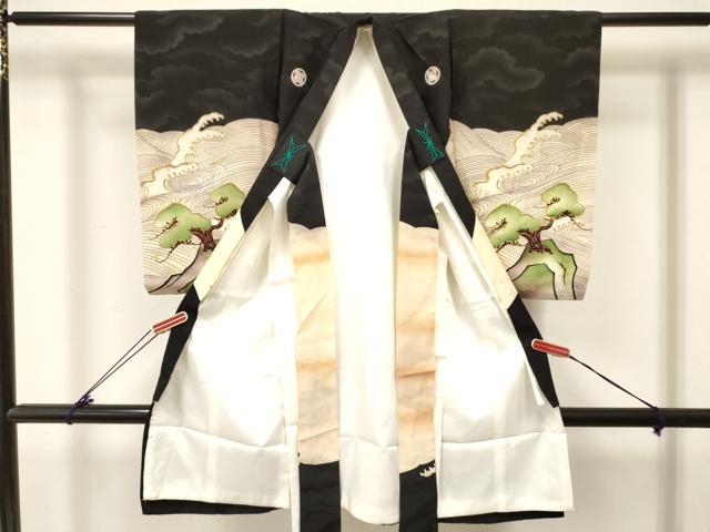 平和屋着物[]お宮参り　男の子　祝着　産着　初着　のしめ　刺繍　鷹　鷲　立波松文　金彩　洗える着物　DABC5366ma