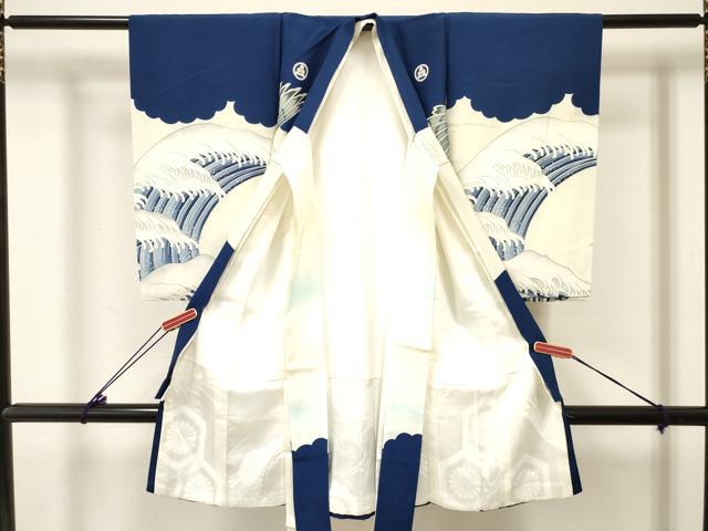 平和屋着物[]お宮参り　男の子　祝着　産着　初着　のしめ　駒刺繍　鷹　鷲　立波風景文　金彩　逸品　DABC5368ma