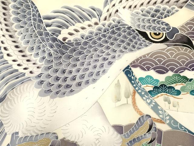 平和屋着物[]お宮参り　男の子　祝着　産着　初着　のしめ　鷹　鷲　器物笹松文　金銀彩　逸品　DABC5369ma
