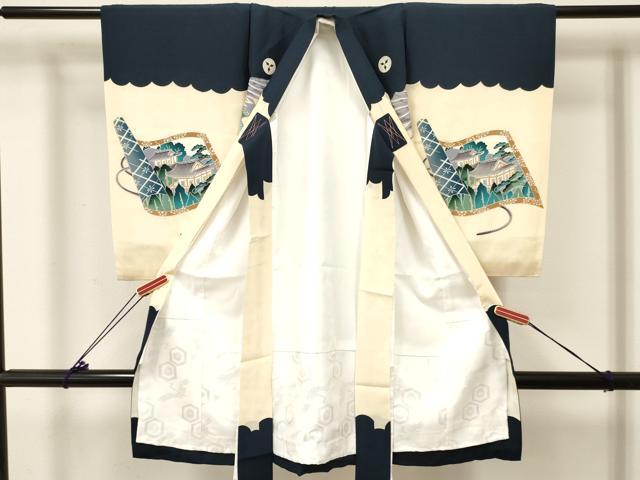 平和屋着物[]お宮参り　男の子　祝着　産着　初着　のしめ　鷹　鷲　器物笹松文　金銀彩　逸品　DABC5369ma