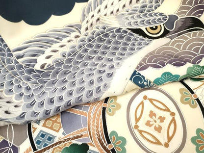 平和屋着物[]お宮参り　男の子　祝着　産着　初着　のしめ　鷹　鷲　器物笹松文　金銀彩　逸品　DABC5369ma