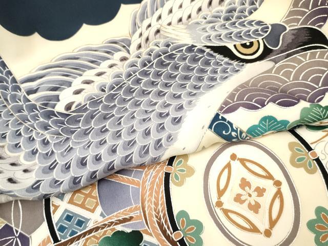 平和屋着物[]お宮参り　男の子　祝着　産着　初着　のしめ　鷹　鷲　器物笹松文　金銀彩　逸品　DABC5369ma