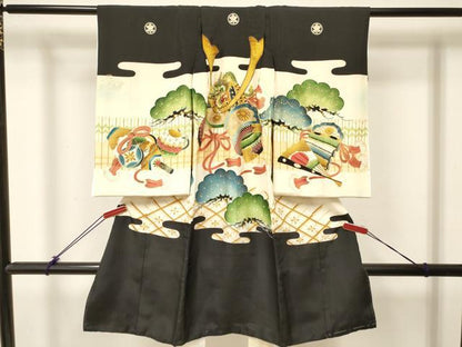 平和屋着物[]お宮参り 男の子 祝着 産着 初着 のしめ 駒刺繍 龍 兜 松文 金彩 逸品 DABC5370ma