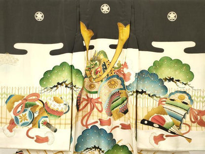 平和屋着物[]お宮参り　男の子　祝着　産着　初着　のしめ　駒刺繍　龍　兜　松文　金彩　逸品　DABC5370ma