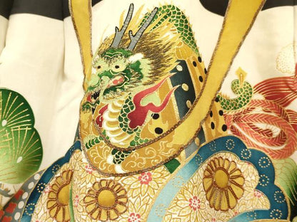 平和屋着物[]お宮参り　男の子　祝着　産着　初着　のしめ　駒刺繍　龍　兜　松文　金彩　逸品　DABC5370ma