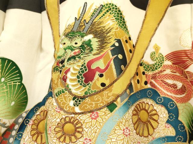 平和屋着物[]お宮参り　男の子　祝着　産着　初着　のしめ　駒刺繍　龍　兜　松文　金彩　逸品　DABC5370ma