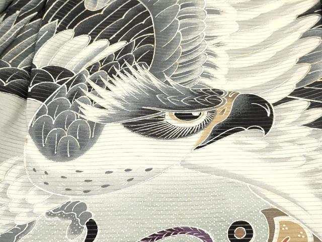 平和屋着物＊夏物 お宮参り 男の子 祝着 産着 初着 のしめ 絽 鷹 鷲 鼓松文 暈し染め 金銀彩 逸品 DABC5371ma