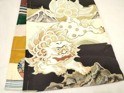 平和屋着物[]お宮参り　男の子　祝着　産着　初着　のしめ　唐獅子　立波風景文　金銀彩　逸品　DABC5372ma