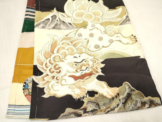 平和屋着物[]お宮参り　男の子　祝着　産着　初着　のしめ　唐獅子　立波風景文　金銀彩　逸品　DABC5372ma