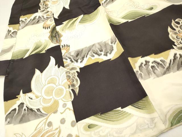 平和屋着物[]お宮参り　男の子　祝着　産着　初着　のしめ　唐獅子　立波風景文　金銀彩　逸品　DABC5372ma