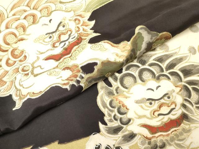 平和屋着物[]お宮参り　男の子　祝着　産着　初着　のしめ　唐獅子　立波風景文　金銀彩　逸品　DABC5372ma