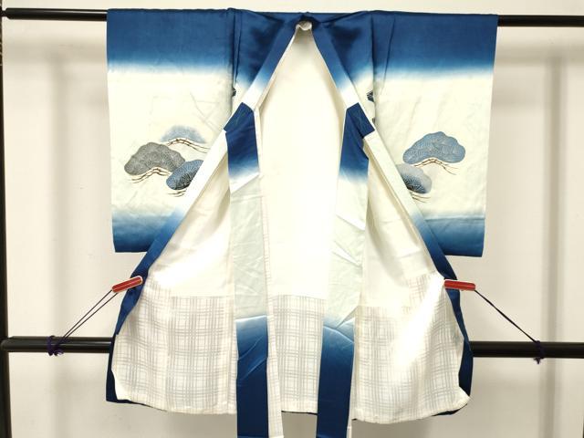 平和屋着物[]お宮参り　男の子　祝着　産着　初着　のしめ　唐獅子　兜　地紙御所車花松文　暈し染め　金彩　逸品　DABC5375ma