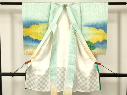 平和屋着物[]お宮参り　男の子　祝着　産着　初着　のしめ　刺繍　鷹　鷲　松文　暈し染め　金彩　逸品　DABC5376ma