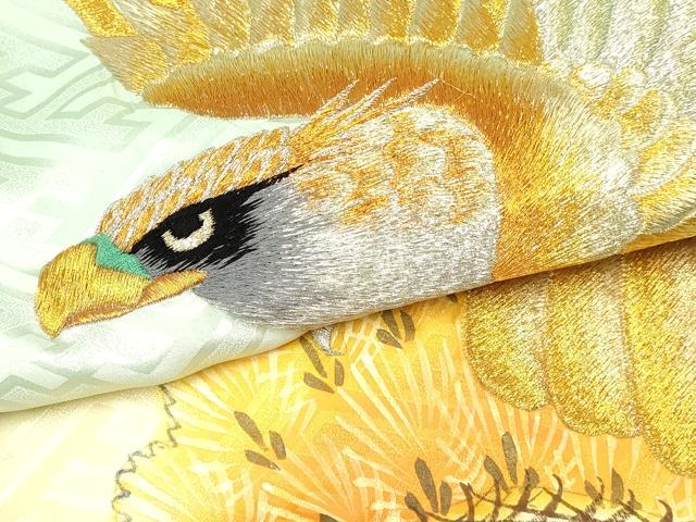 平和屋着物[]お宮参り 男の子 祝着 産着 初着 のしめ 刺繍 鷹 鷲 松文 暈し染め 金彩 逸品 DABC5376ma