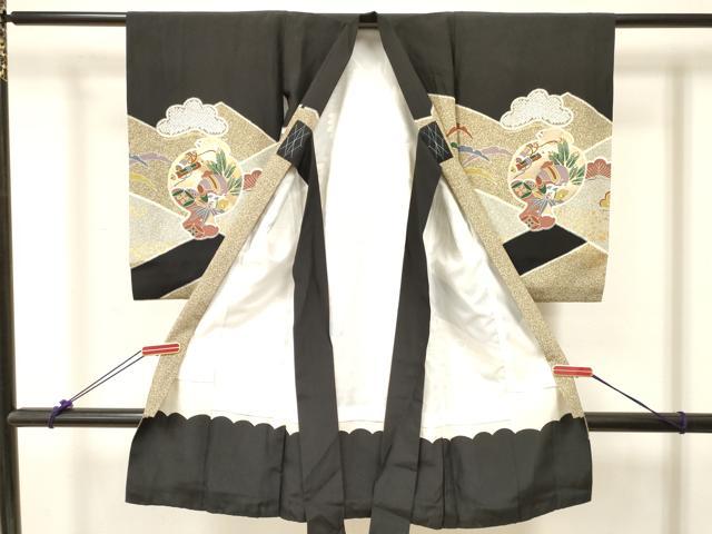 平和屋着物[]お宮参り 男の子 祝着 産着 初着 のしめ 駒刺繍 鷹 鷲 打ち出の小槌 笹松文 金銀彩 逸品 DABC5379ma