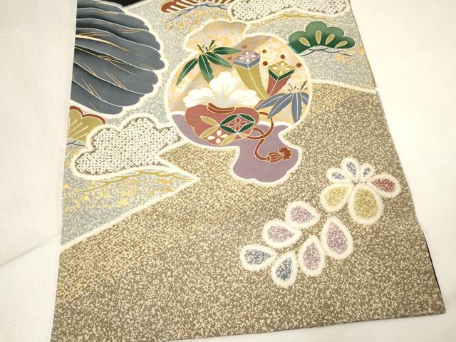 平和屋着物[]お宮参り　男の子　祝着　産着　初着　のしめ　駒刺繍　鷹　鷲　打ち出の小槌　笹松文　金銀彩　逸品　DABC5379ma
