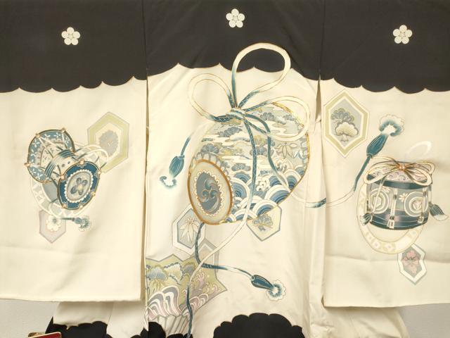 平和屋着物[]お宮参り　男の子　祝着　産着　初着　のしめ　駒刺繍　鼓扇面立波松文　金彩　逸品　DABC5380ma