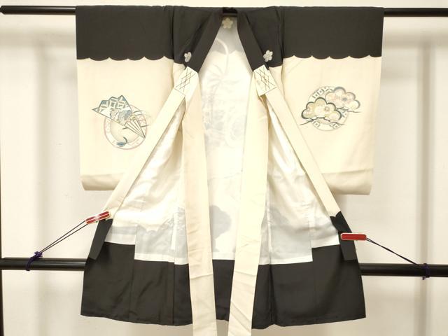 平和屋着物[]お宮参り　男の子　祝着　産着　初着　のしめ　駒刺繍　鼓扇面立波松文　金彩　逸品　DABC5380ma