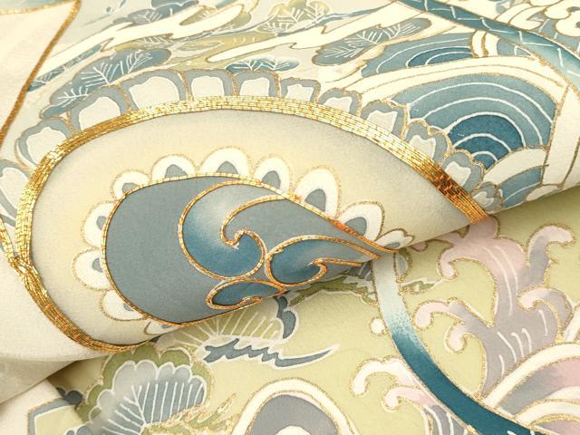 平和屋着物[]お宮参り　男の子　祝着　産着　初着　のしめ　駒刺繍　鼓扇面立波松文　金彩　逸品　DABC5380ma