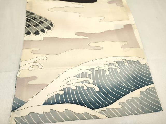 平和屋着物[]お宮参り　男の子　祝着　産着　初着　のしめ　駒刺繍　鷹　鷲　立波文　銀彩　逸品　DABC5381ma