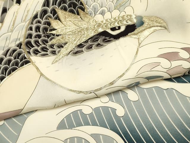 平和屋着物[]お宮参り　男の子　祝着　産着　初着　のしめ　駒刺繍　鷹　鷲　立波文　銀彩　逸品　DABC5381ma
