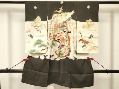 平和屋着物[]お宮参り　男の子　祝着　産着　初着　のしめ　駒刺繍　宝船　飛鶴風景松文　金彩　逸品　DABC5383ma