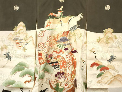 平和屋着物[]お宮参り　男の子　祝着　産着　初着　のしめ　駒刺繍　宝船　飛鶴風景松文　金彩　逸品　DABC5383ma